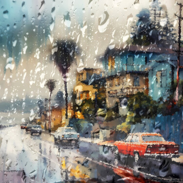 Digital Arts titled "Rainy day in south…" by Irina Bast, Original Artwork, Digital Painting Mounted on Wood Stretcher frame