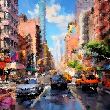 Digital Arts titled "American street aft…" by Irina Bast, Original Artwork, Digital Painting Mounted on Wood Stretcher frame