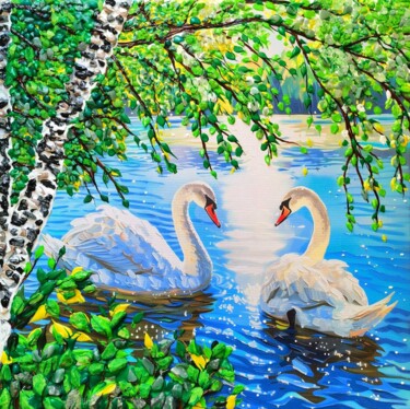 Картина под названием "Two beautiful white…" - Irina Bast, Подлинное произведение искусства, Акрил Установлен на Деревянная…