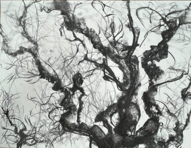 Drawing titled "Winter Twist" by Irina Bellaye, Original Artwork, Charcoal