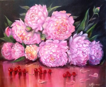 Картина под названием ""Пионы и вишня"" - Irina Berezina, Подлинное произведение искусства, Масло