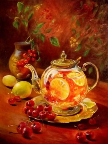Painting titled ""Чай с лимоном и жа…" by Irina Berezina, Original Artwork, Oil