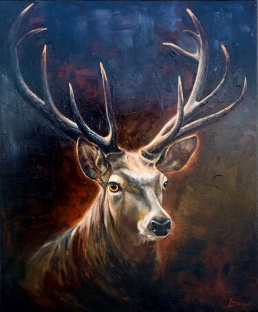 Painting titled "Freedom. Deer oil p…" by Irina Biunger, Original Artwork, Oil