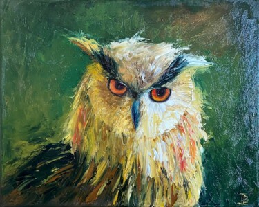 Schilderij getiteld "Owl Oil Painting" door Irina Biunger, Origineel Kunstwerk, Olie