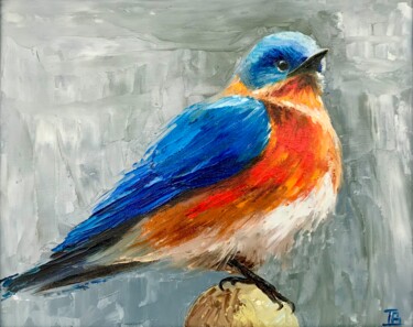 Painting titled "Bluebird Oil Painti…" by Irina Biunger, Original Artwork, Oil
