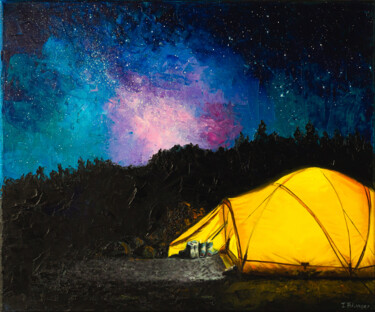Schilderij getiteld "Camping under the S…" door Irina Biunger, Origineel Kunstwerk, Olie