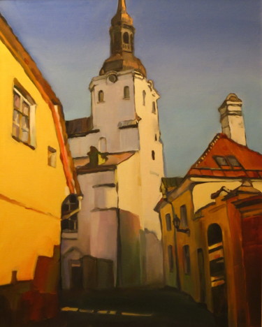 Картина под названием "Башня. Таллин" - Irina Bogdanova, Подлинное произведение искусства, Масло Установлен на Деревянная ра…