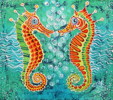 Painting titled "Sea Horses" by Irina Bogomolova, Original Artwork, Acrylic