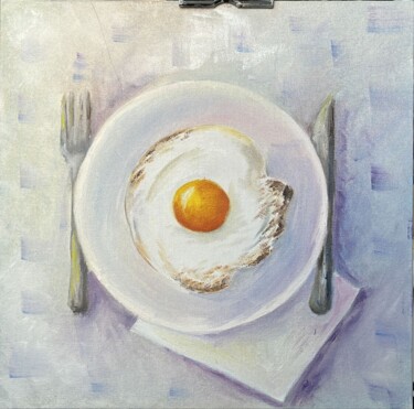 Painting titled "The Egg for Breakfa…" by Irina Brazhnikova, Original Artwork, Oil Mounted on Cardboard