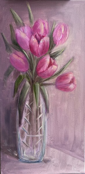Schilderij getiteld "The Tulips" door Irina Brazhnikova, Origineel Kunstwerk, Olie Gemonteerd op Frame voor houten brancard