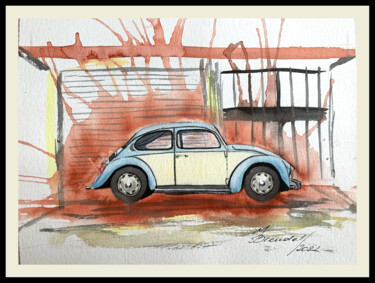 Malerei mit dem Titel "VW Käfer" von Irina Brendel, Original-Kunstwerk, Aquarell