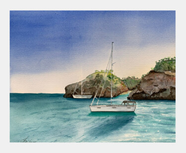 Painting titled "Blaue Lagune" by Irina Brendel, Original Artwork, Watercolor