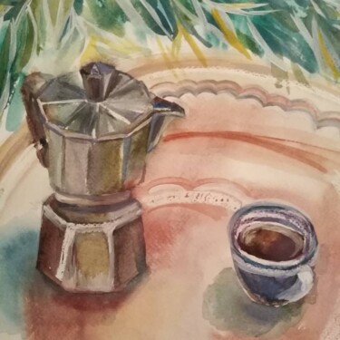 Pittura intitolato "кофе в тени оливы" da Irina Bublik, Opera d'arte originale, Gouache