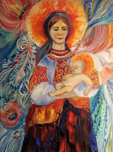 Pittura intitolato "Dedicata donna madre" da Irina Bublik, Opera d'arte originale, Acrilico
