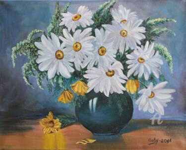 Painting titled "marguerites" by Irina Caby (Bonbon.mme), Original Artwork, Oil