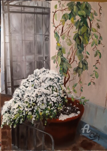Pittura intitolato "neige à Paris. 19 m…" da Irina Caby (Bonbon.mme), Opera d'arte originale, Olio