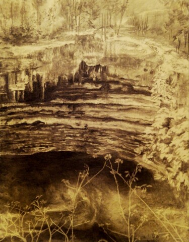 Drawing titled "Paysage 4" by Irina Cavat, Original Artwork, Charcoal Mounted on Other rigid panel
