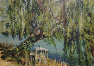 Painting titled "Marne" by Irina Cavat, Original Artwork, Oil Mounted on Wood Stretcher frame