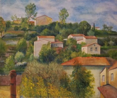 Peinture intitulée "La colline en face" par Irina Cavat, Œuvre d'art originale, Huile Monté sur Châssis en bois