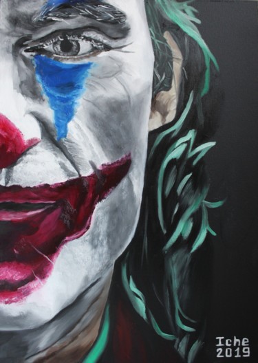 Painting titled ""Joker"" by Irina Chernobay, Original Artwork, Oil Mounted on Wood Stretcher frame