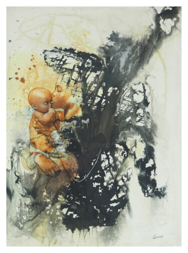 Pittura intitolato "“Baiser maternel”" da Irina Condé, Opera d'arte originale, Acrilico Montato su Telaio per barella in leg…