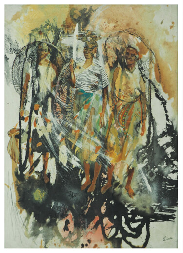 Картина под названием "“Jour de fête au vi…" - Irina Condé, Подлинное произведение искусства, Акрил Установлен на Деревянная…