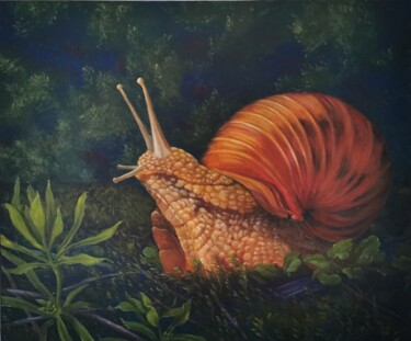 Peinture intitulée "L'escargot en balade" par Irina Cote, Œuvre d'art originale, Huile