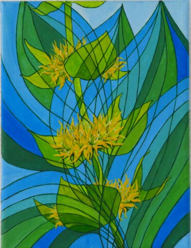 Painting titled "Gentiane jaune" by Irina Cote, Original Artwork, Acrylic