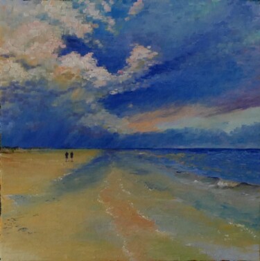 Painting titled "Pirou plage en Norm…" by Irina Cote, Original Artwork, Oil Mounted on Wood Stretcher frame