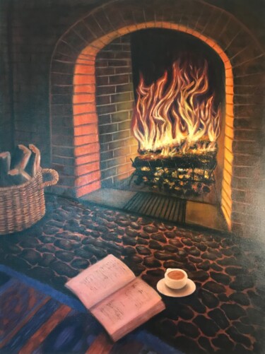 Painting titled "Fireplace" by Irina Gauss, Original Artwork, Oil