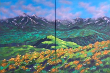 Malerei mit dem Titel "Bergen Landschaft" von Irina Gauss, Original-Kunstwerk, Öl Auf Keilrahmen aus Holz montiert