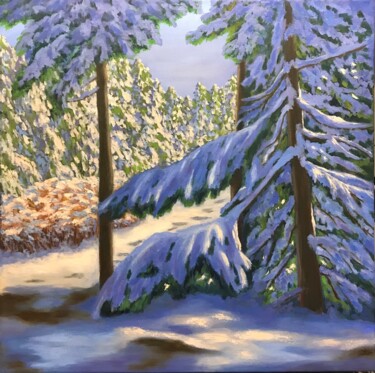 Painting titled "Winter" by Irina Gauss, Original Artwork, Oil Mounted on Wood Stretcher frame