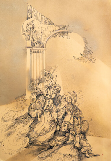 Pittura intitolato ""Суета"" da Irina Gerhardt, Opera d'arte originale, Inchiostro