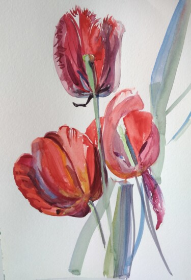 Картина под названием ""красный тюльпан" "…" - Ирина Грабор, Подлинное произведение искусства, Акварель