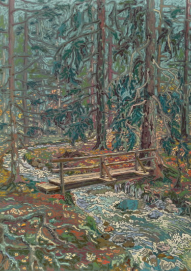 Schilderij getiteld "Le pont de la forêt…" door Irina Grigoriev-Vaschinkina, Origineel Kunstwerk, Pastel