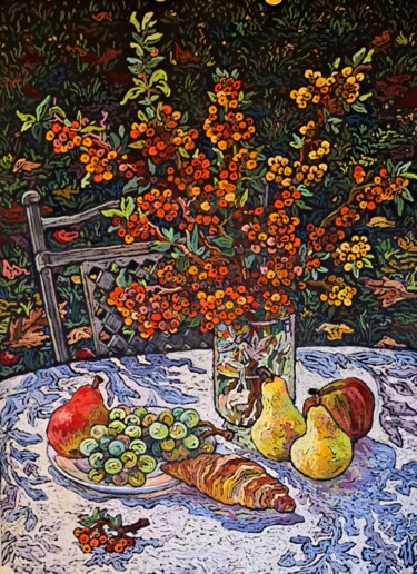 Malerei mit dem Titel "Automne dans mon ja…" von Irina Grigoriev-Vaschinkina, Original-Kunstwerk, Pastell