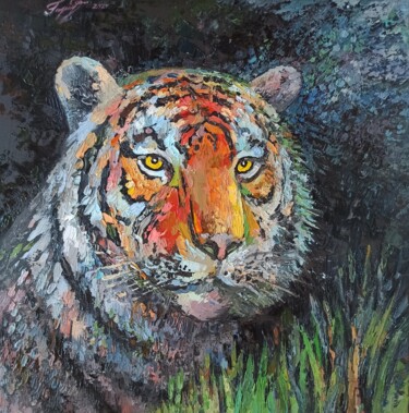 Peinture intitulée "Амурский тигр" par Irina Gubarevich, Œuvre d'art originale, Huile