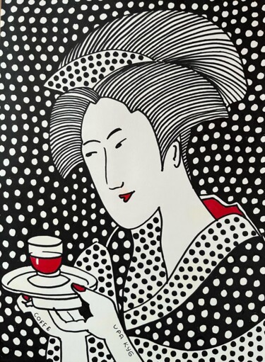 Рисунок под названием "Japanese - Coffee" - Irina Gvozdetskaya, Подлинное произведение искусства, Маркер