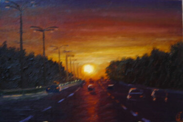 Painting titled "Going West" by Irina Gvozdetskaya, Original Artwork, Oil