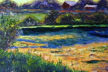 Painting titled "At the Pond" by Irina Gvozdetskaya, Original Artwork, Oil