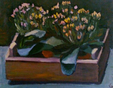 Schilderij getiteld "Flowers in the Box" door Irina Gvozdetskaya, Origineel Kunstwerk, Olie