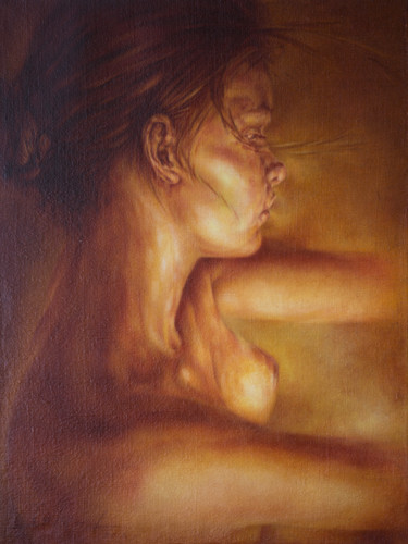 Painting titled "Petal redhead" by Irina Inozemtseva-Lopes, Original Artwork, Oil