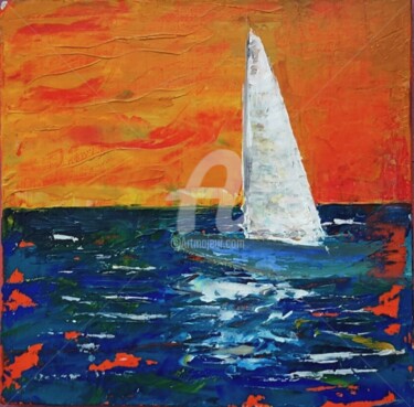 Картина под названием "Sailboat" - Ora, Подлинное произведение искусства, Масло