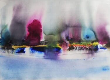 Картина под названием "Синий берег из сери…" - Ирина Ирабел, Подлинное произведение искусства, Акварель