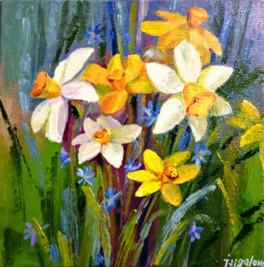 Painting titled "Daffodils" by Ирина Жигалова, Original Artwork, Oil