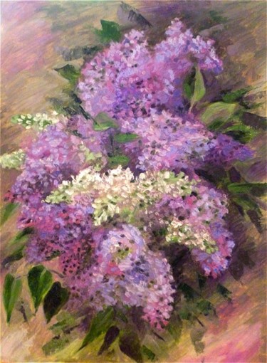 Painting titled "Bouquet of lilac" by Irina Zhigalova, Original Artwork, Oil Mounted on Other rigid panel