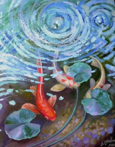 Картина под названием "Carp" - Ирина Жигалова, Подлинное произведение искусства, Масло Установлен на Другая жесткая панель