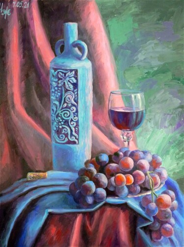 Картина под названием "Натюрморт с виногра…" - Ирина Жигалова, Подлинное произведение искусства, Масло Установлен на Другая…