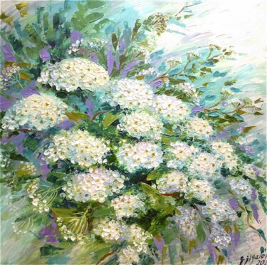 Peinture intitulée "Blooming spiraea" par Irina Zhigalova, Œuvre d'art originale, Huile