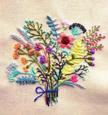 Textile Art titled "Bouquet of wild flo…" by Irina Zhigalova, Original Artwork, Embroidery